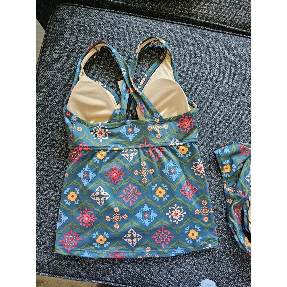 A Pea in the‎ Pod Maternity Tankini Set Small Teal Floral NWT 50+ UPF Ruched